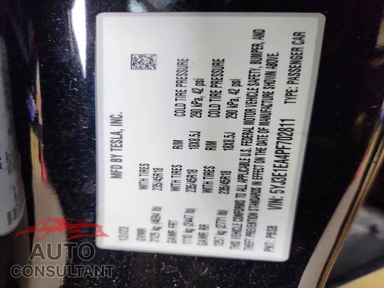 TESLA MODEL 3 2023 - 5YJ3E1EA4PF702811