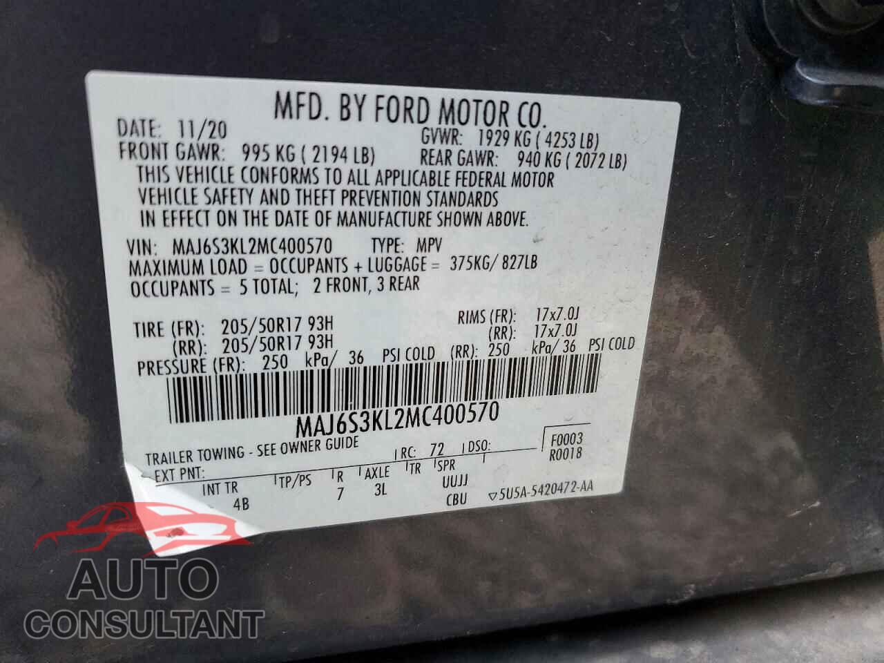 FORD ECOSPORT 2021 - MAJ6S3KL2MC400570