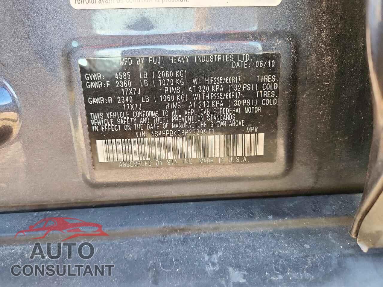 SUBARU OUTBACK 2011 - 4S4BRBKC8B3320911
