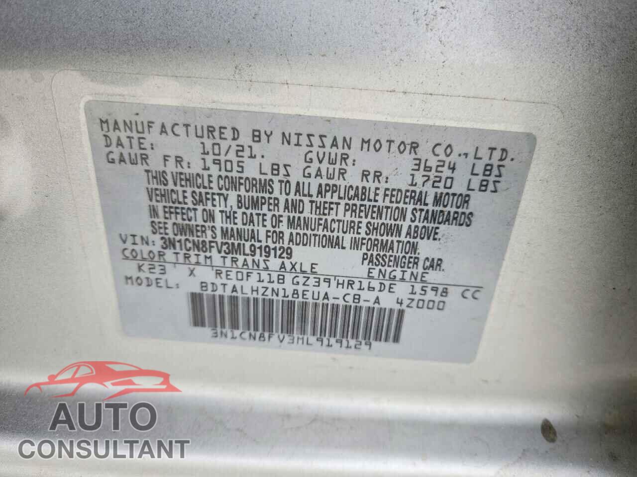 NISSAN VERSA 2021 - 3N1CN8FV3ML919129