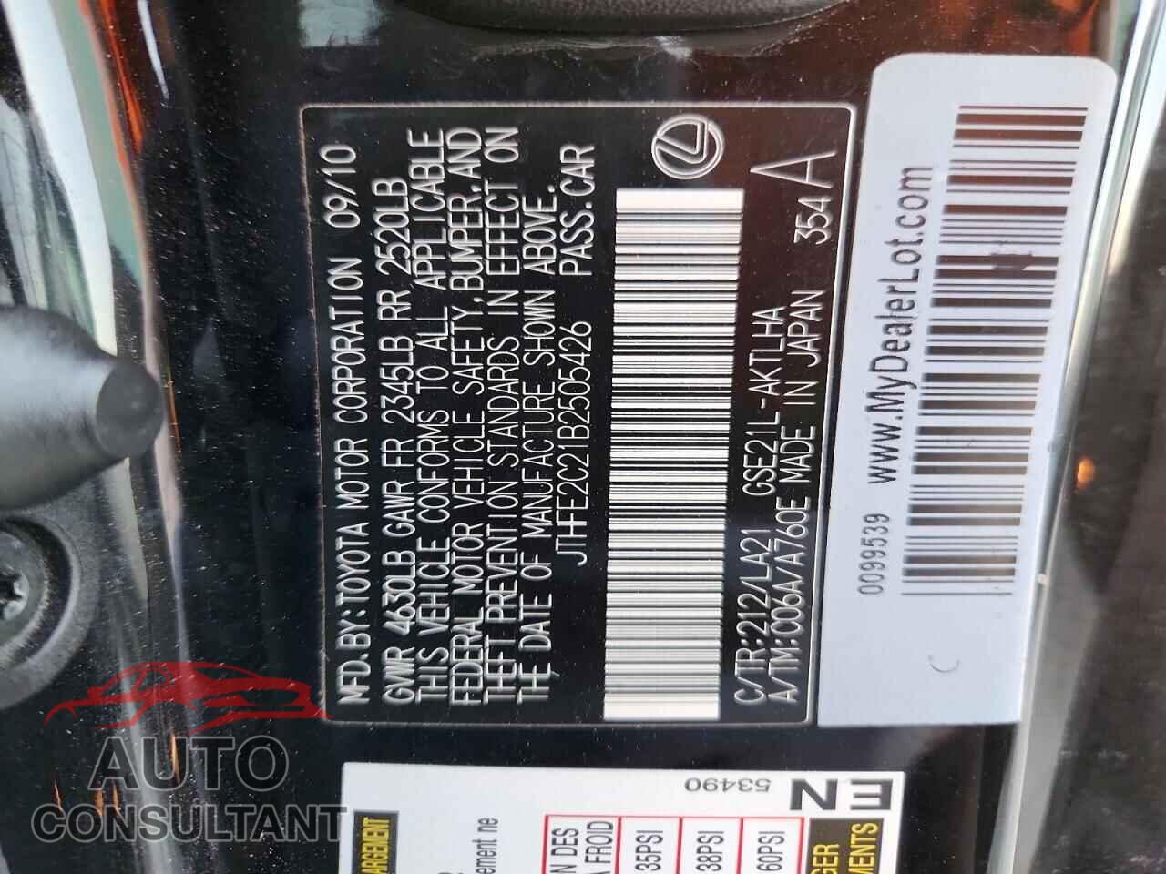 LEXUS IS 2011 - JTHFE2C21B2505426