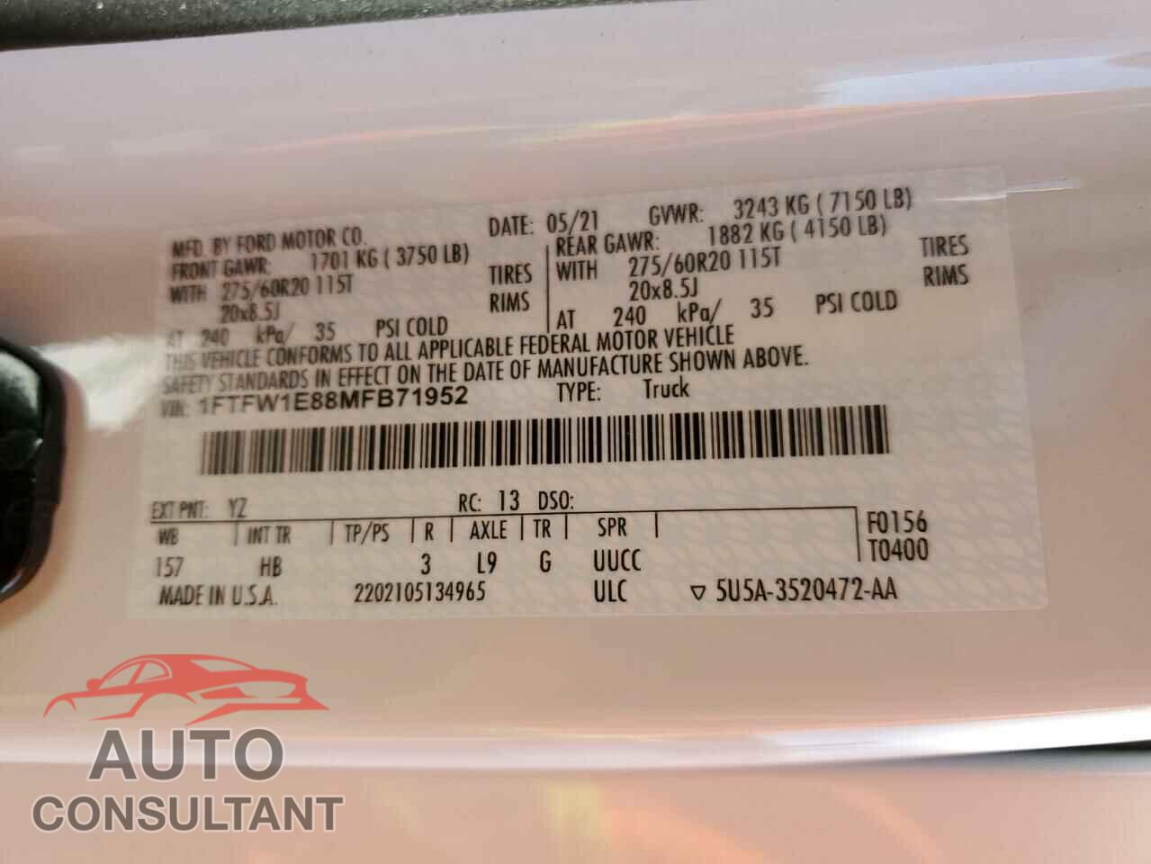 FORD F-150 2021 - 1FTFW1E88MFB71952