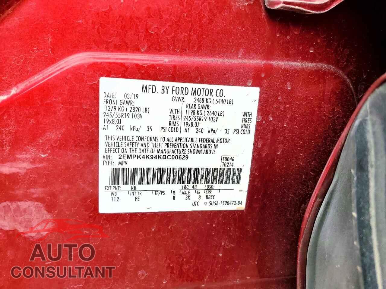FORD EDGE 2019 - 2FMPK4K94KBC00629