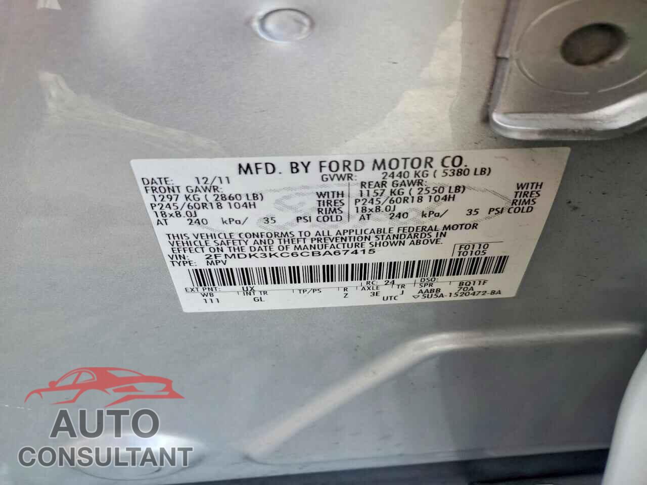 FORD EDGE 2012 - 2FMDK3KC6CBA67415