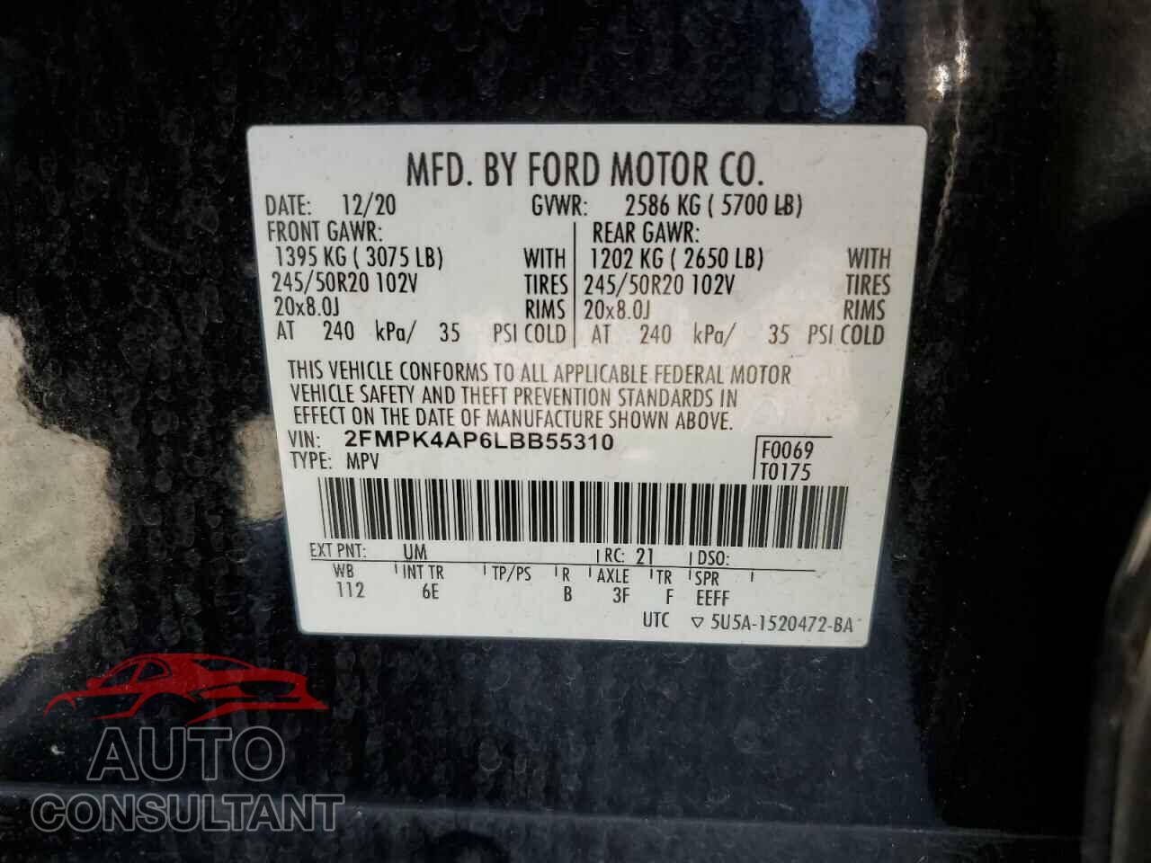 FORD EDGE 2020 - 2FMPK4AP6LBB55310