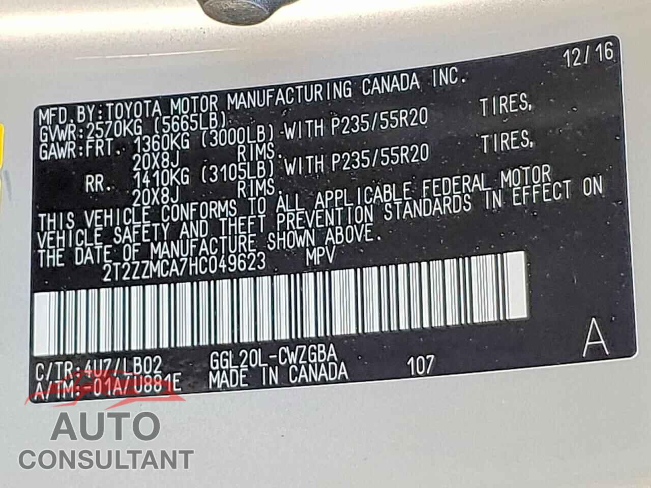 LEXUS RX350 2017 - 2T2ZZMCA7HC049623