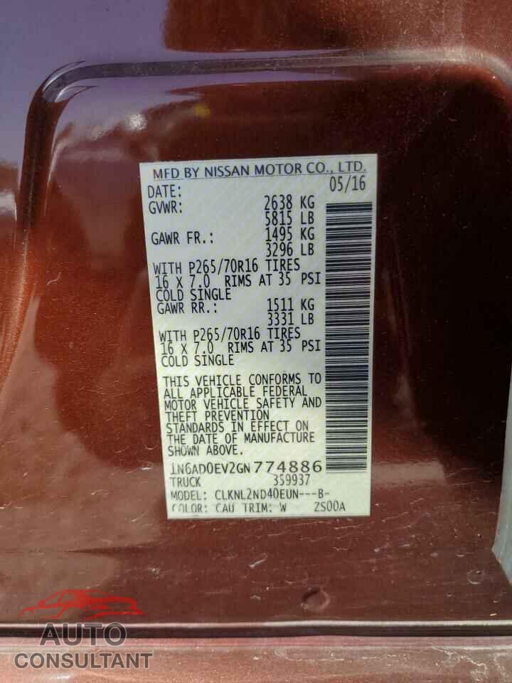 NISSAN FRONTIER 2016 - 1N6AD0EV2GN774886
