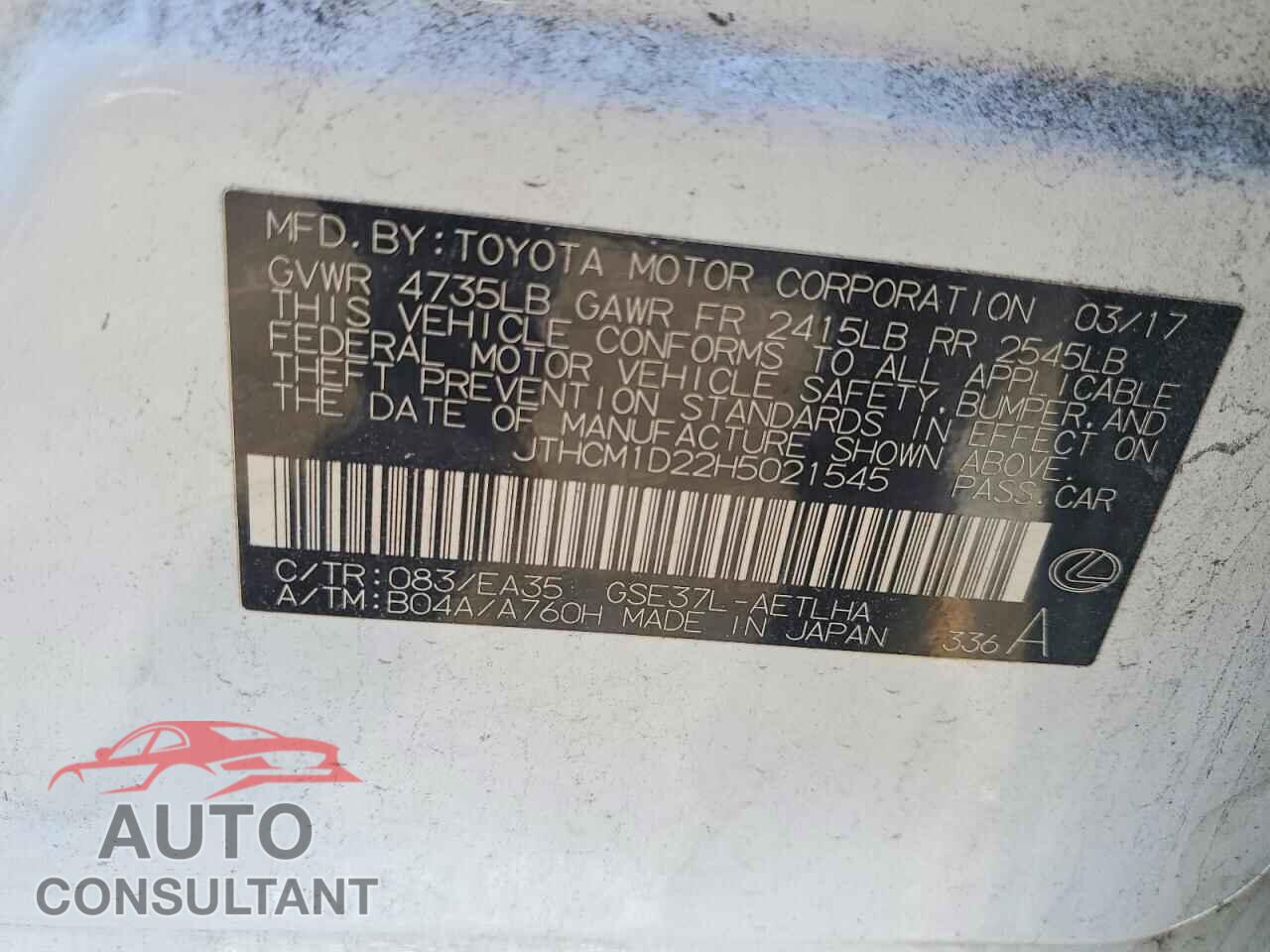 LEXUS IS 2017 - JTHCM1D22H5021545