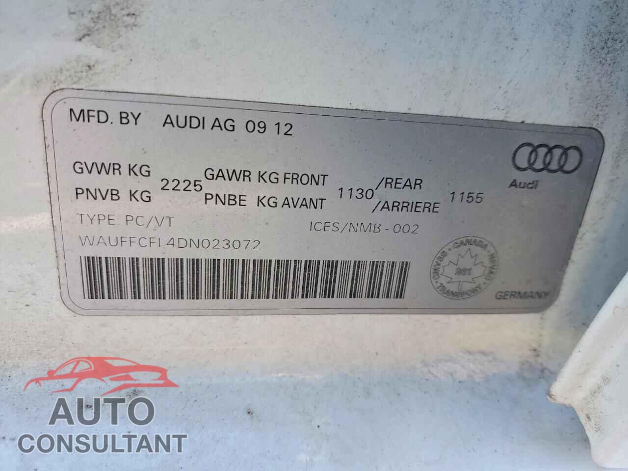 AUDI A4 2013 - WAUFFCFL4DN023072