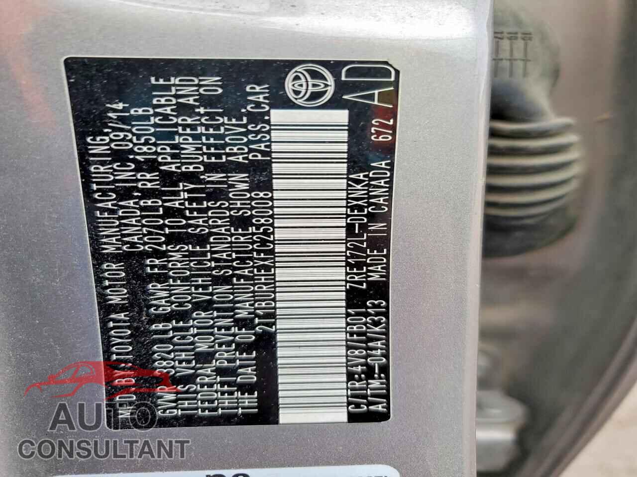 TOYOTA COROLLA 2015 - 2T1BURHEXFC258008