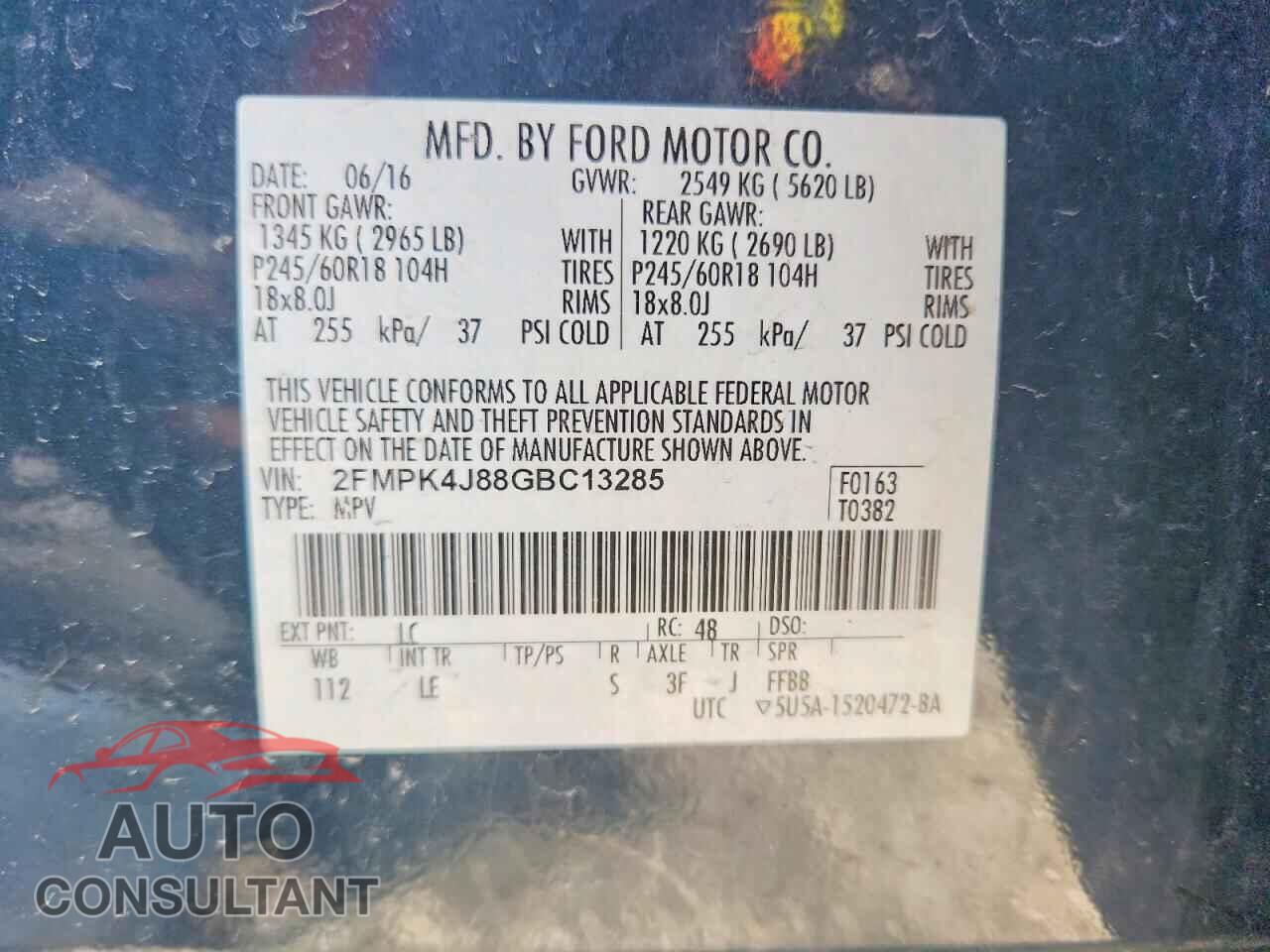 FORD EDGE 2016 - 2FMPK4J88GBC13285