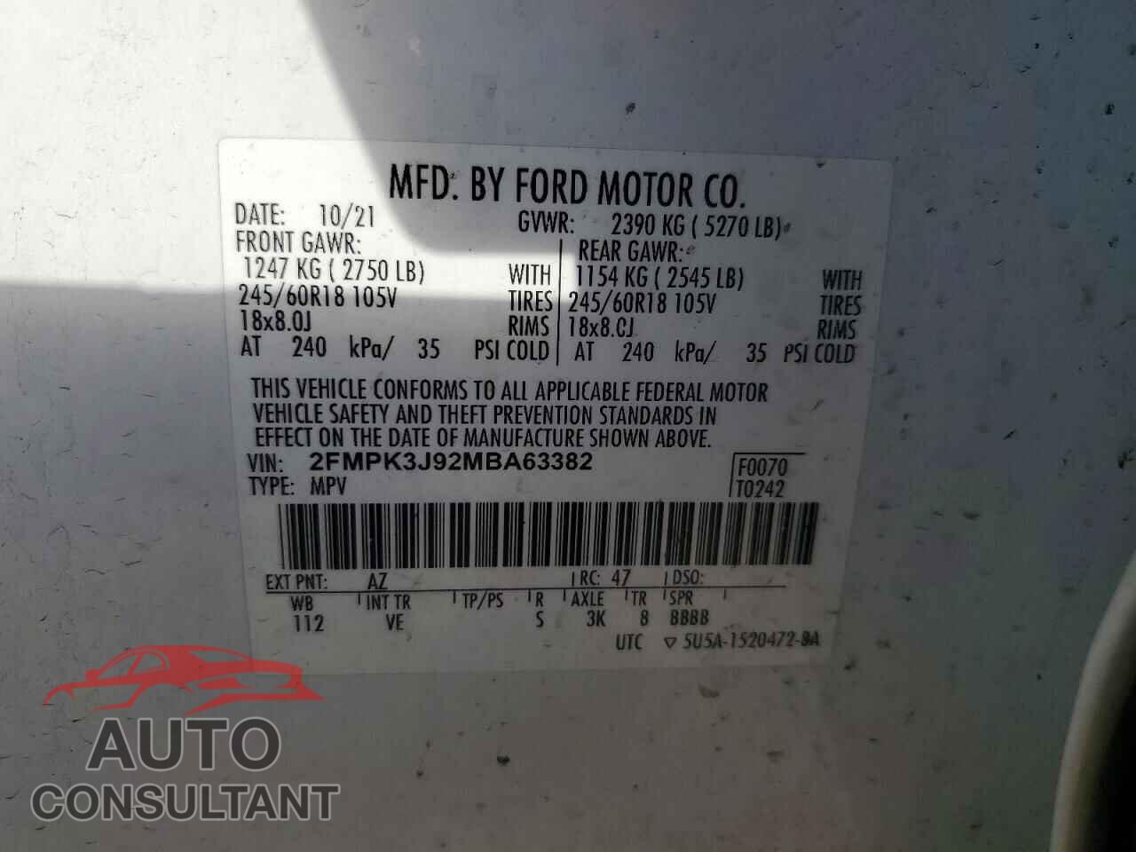FORD EDGE 2021 - 2FMPK3J92MBA63382