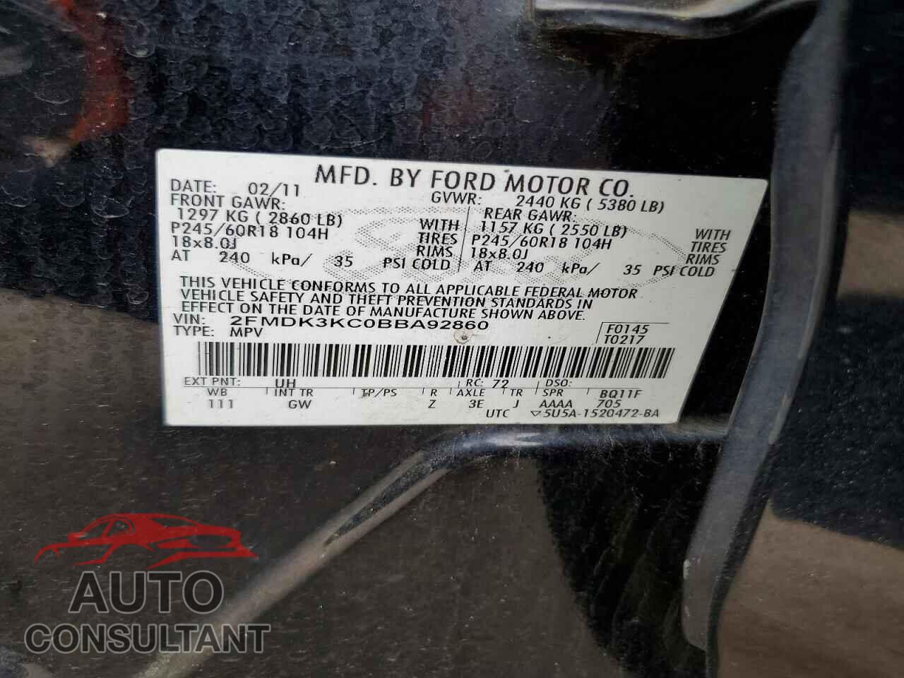 FORD EDGE 2011 - 2FMDK3KC0BBA92860