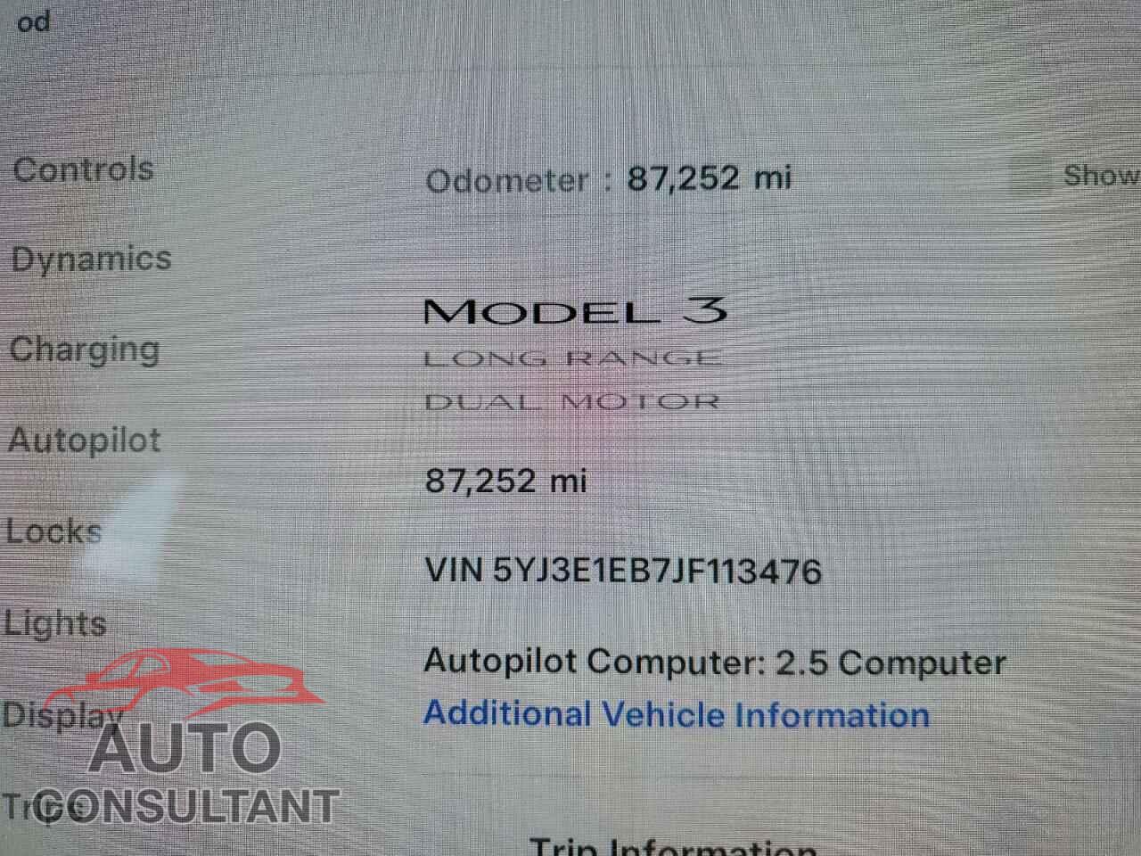 TESLA MODEL 3 2018 - 5YJ3E1EB7JF113476