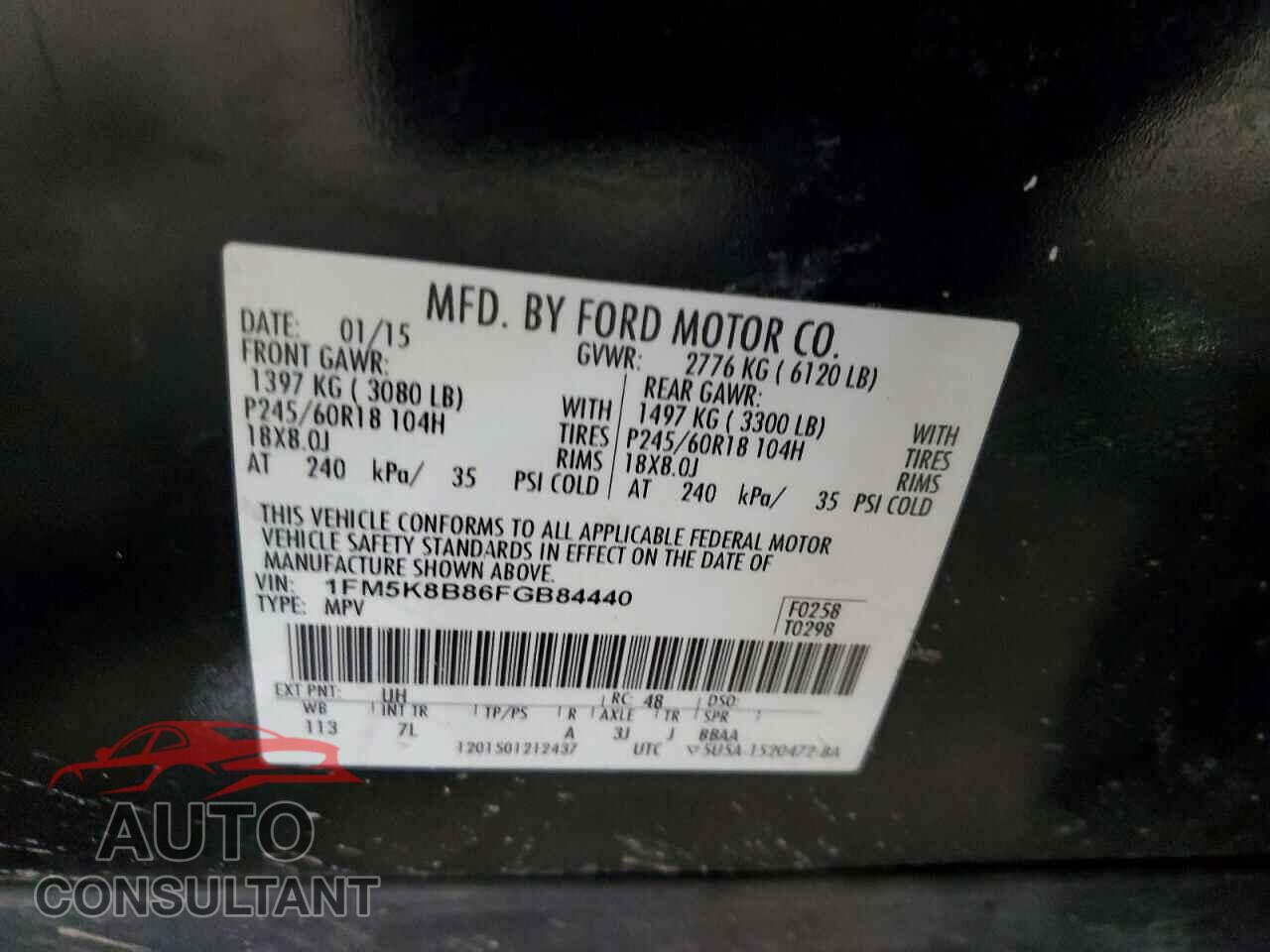 FORD EXPLORER 2015 - 1FM5K8B86FGB84440