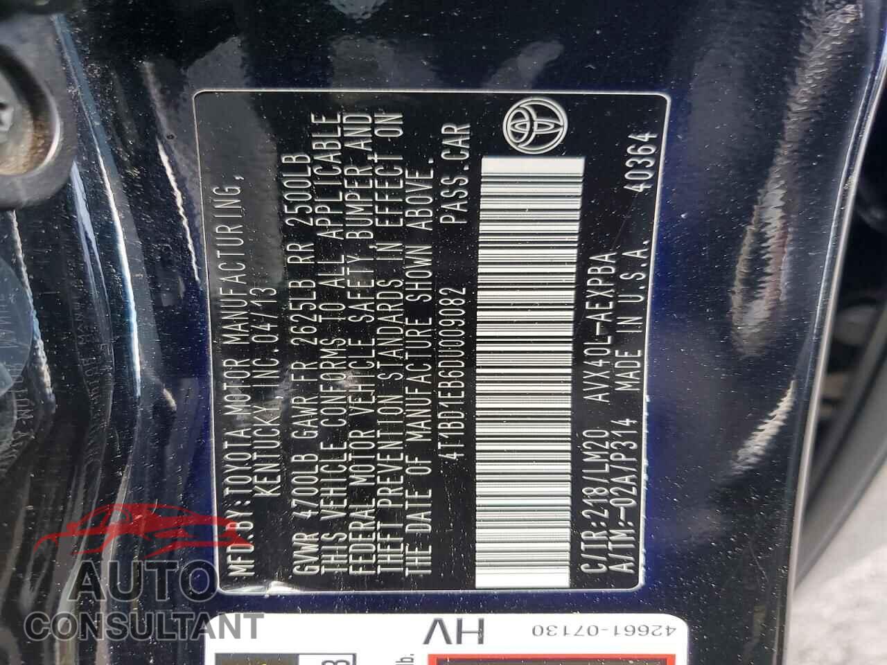 TOYOTA AVALON 2013 - 4T1BD1EB6DU009082