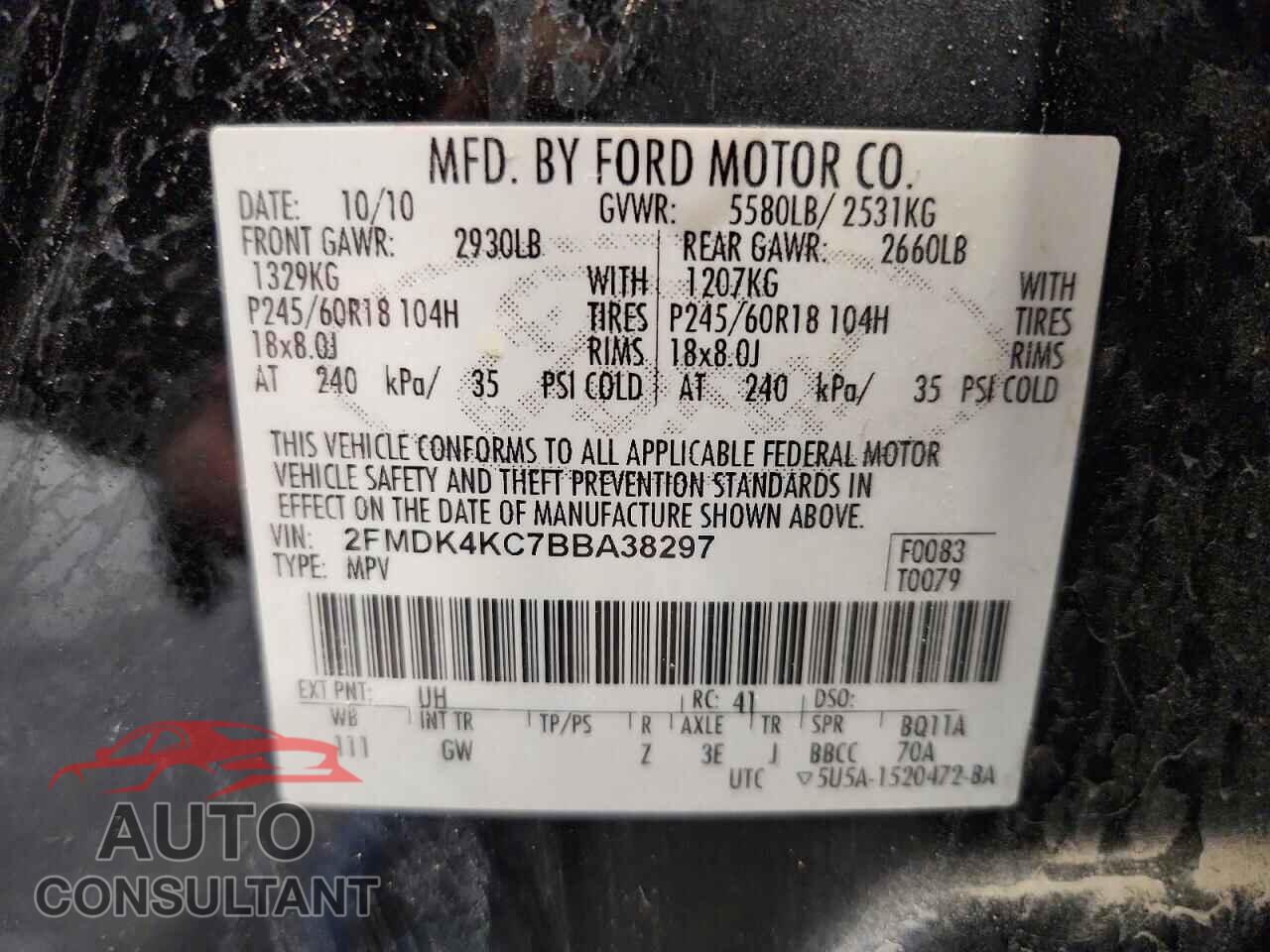 FORD EDGE 2011 - 2FMDK4KC7BBA38297
