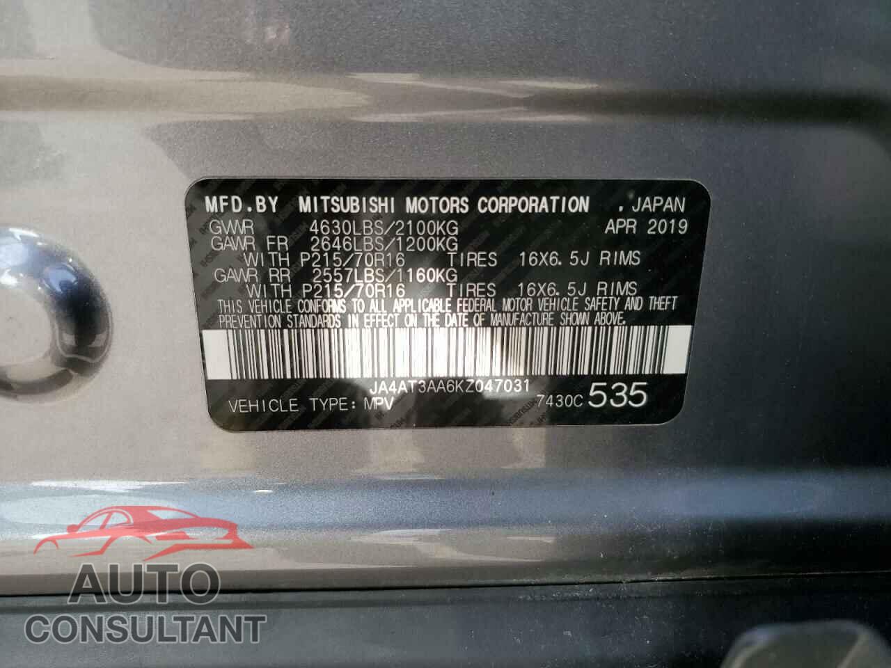 MITSUBISHI ECLIPSE 2019 - JA4AT3AA6KZ047031