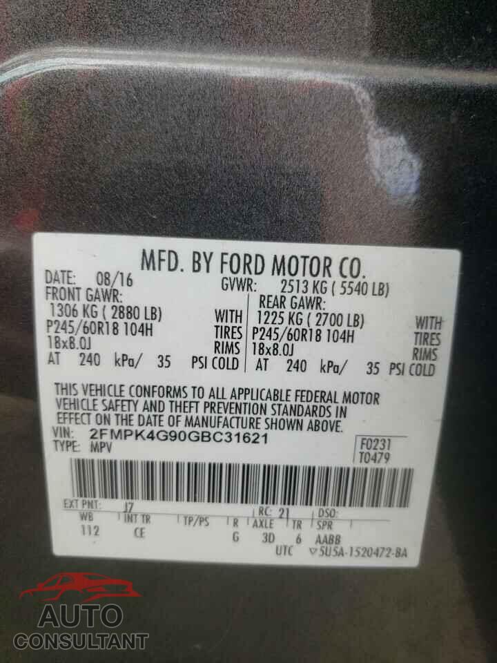 FORD EDGE 2016 - 2FMPK4G90GBC31621