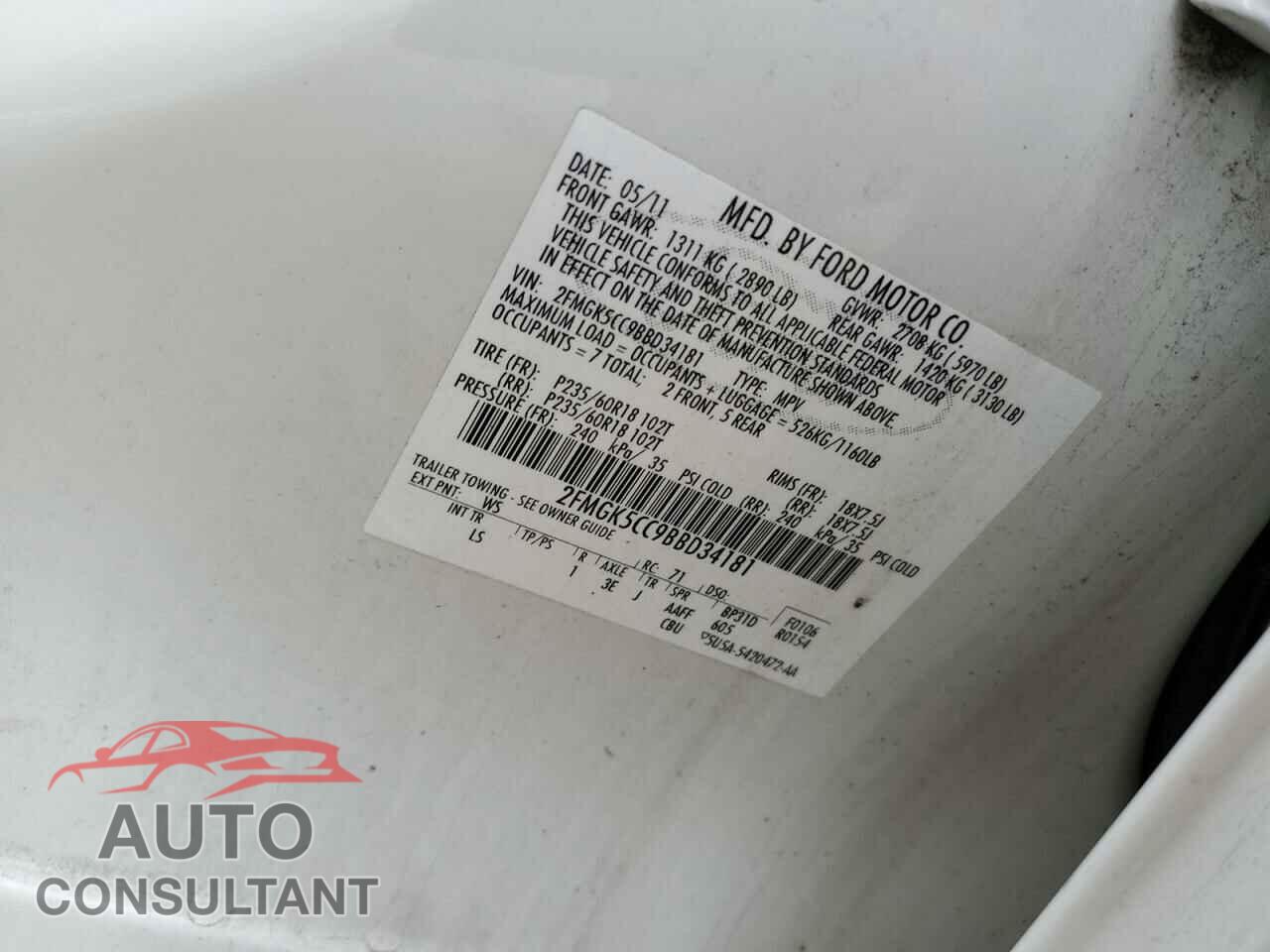 FORD FLEX 2011 - 2FMGK5CC9BBD34181