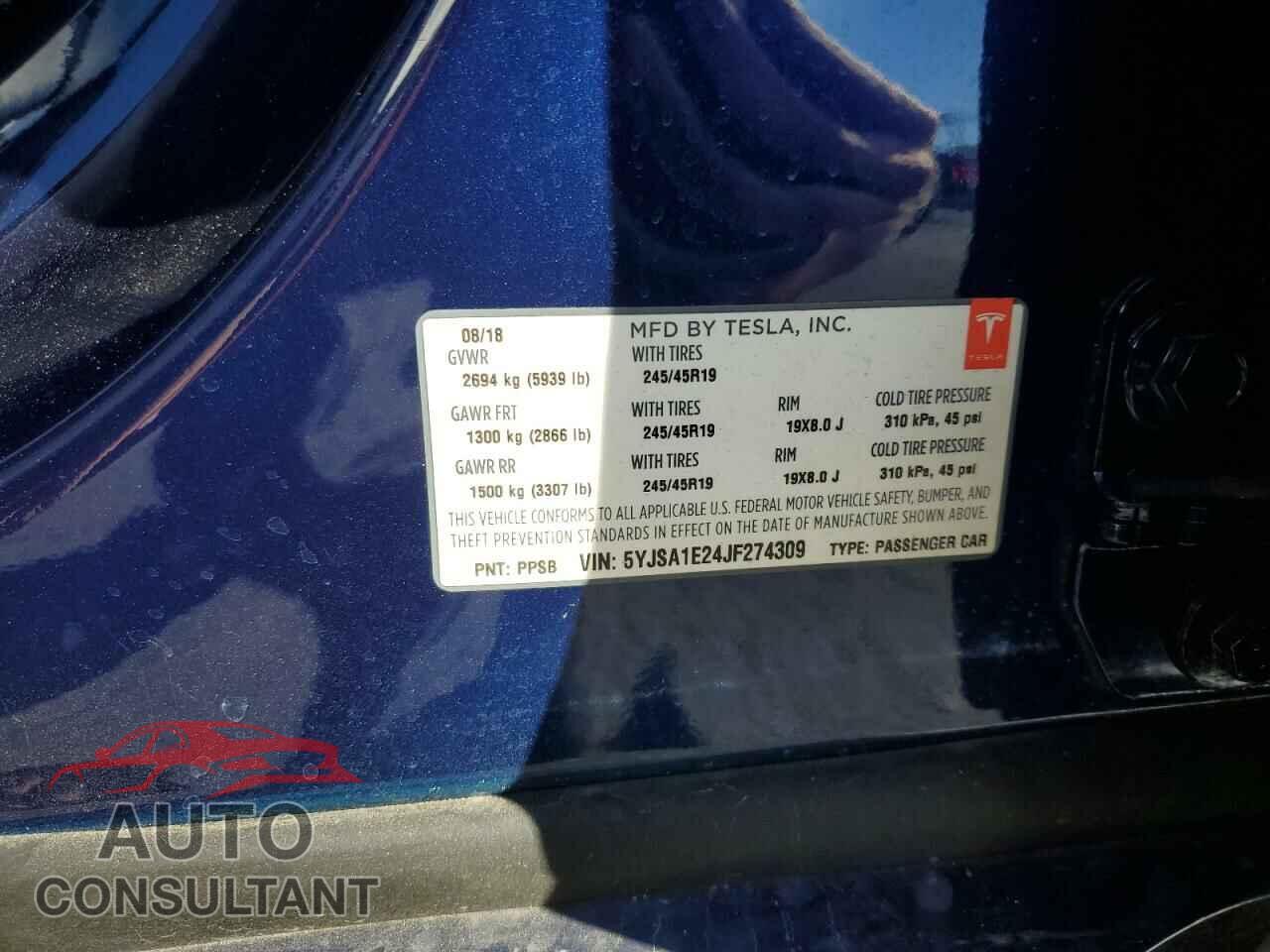 TESLA MODEL S 2018 - 5YJSA1E24JF274309