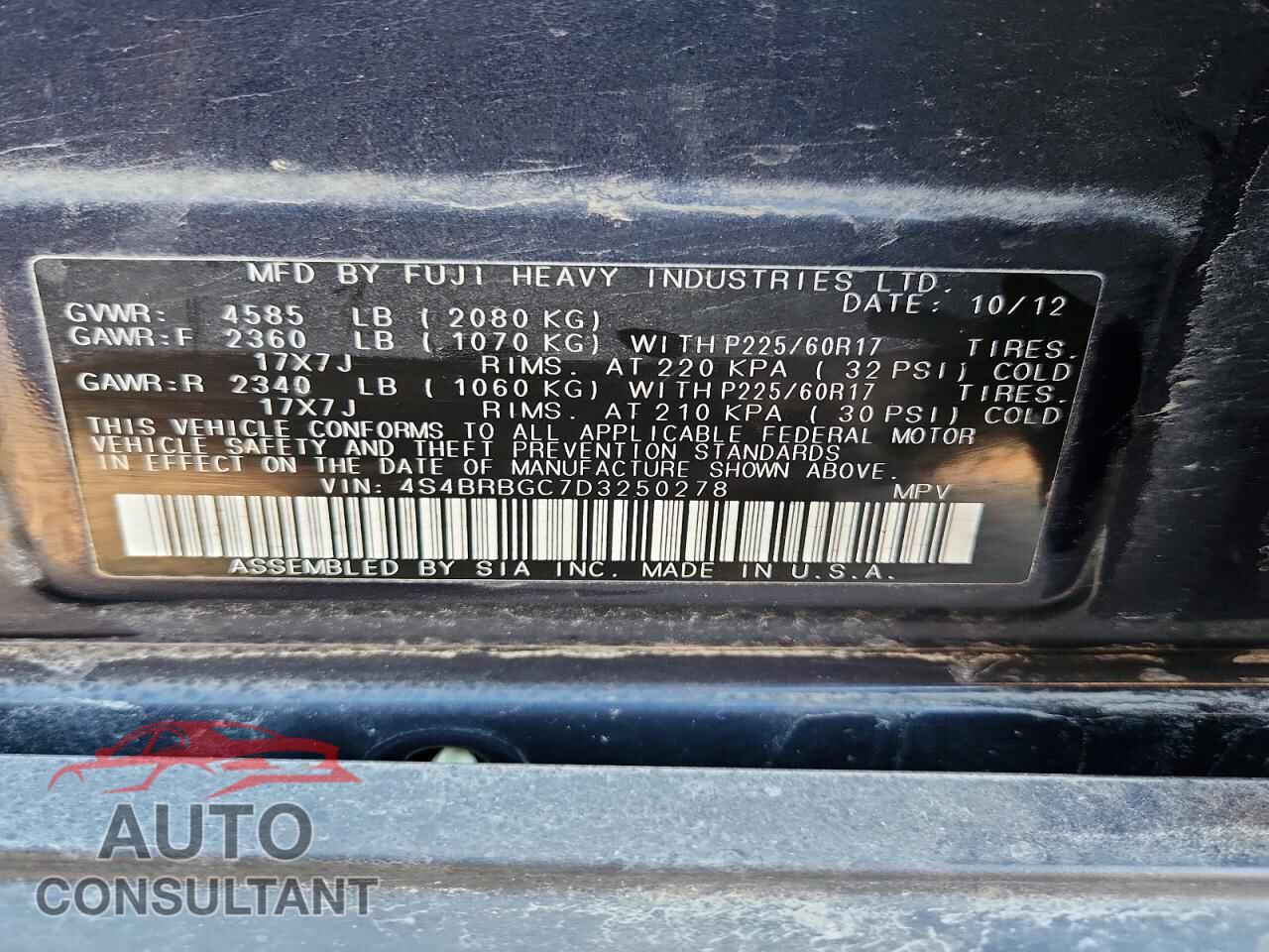 SUBARU OUTBACK 2013 - 4S4BRBGC7D3250278