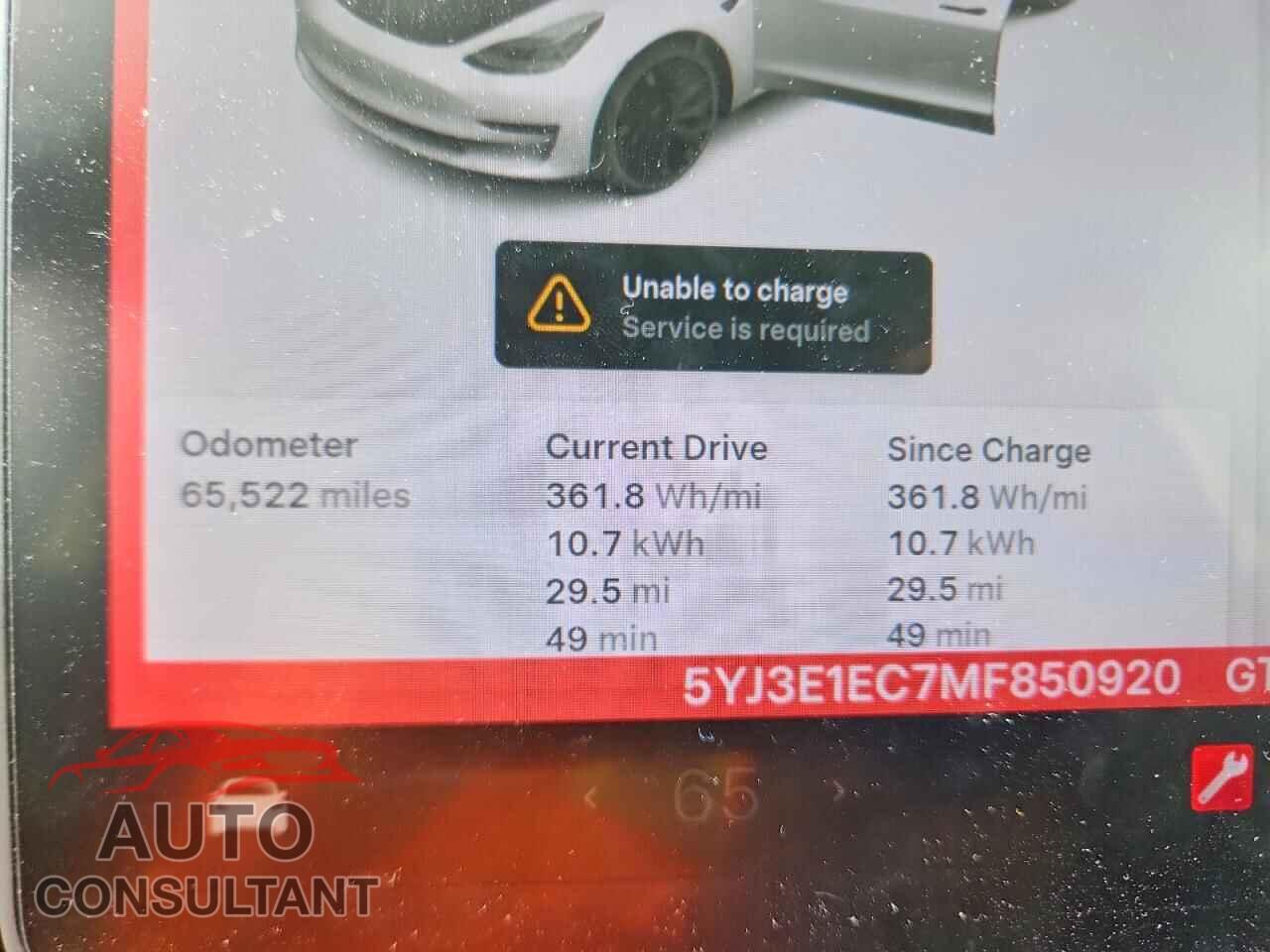 TESLA MODEL 3 2021 - 5YJ3E1EC7MF850920