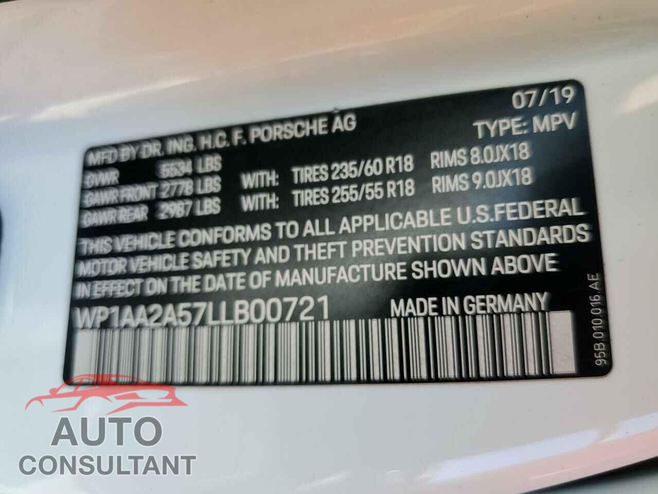PORSCHE MACAN 2020 - WP1AA2A57LLB00721