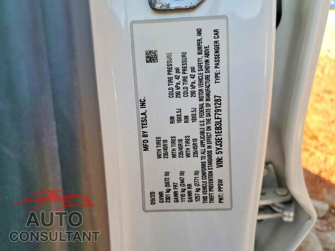 TESLA MODEL 3 2020 - 5YJ3E1EB3LF791287