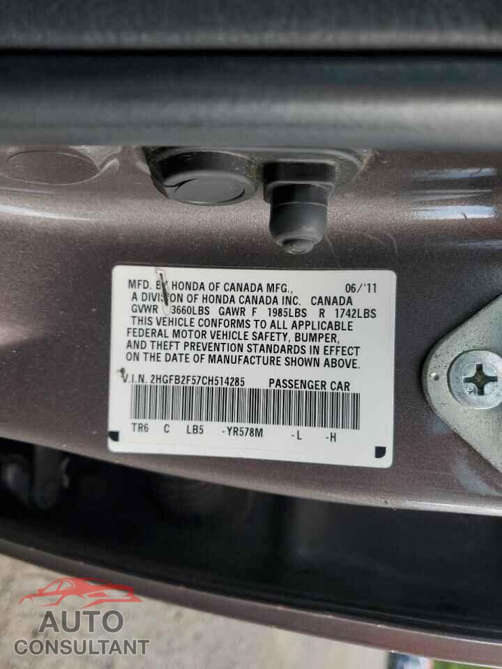 HONDA CIVIC 2012 - 2HGFB2F57CH514285