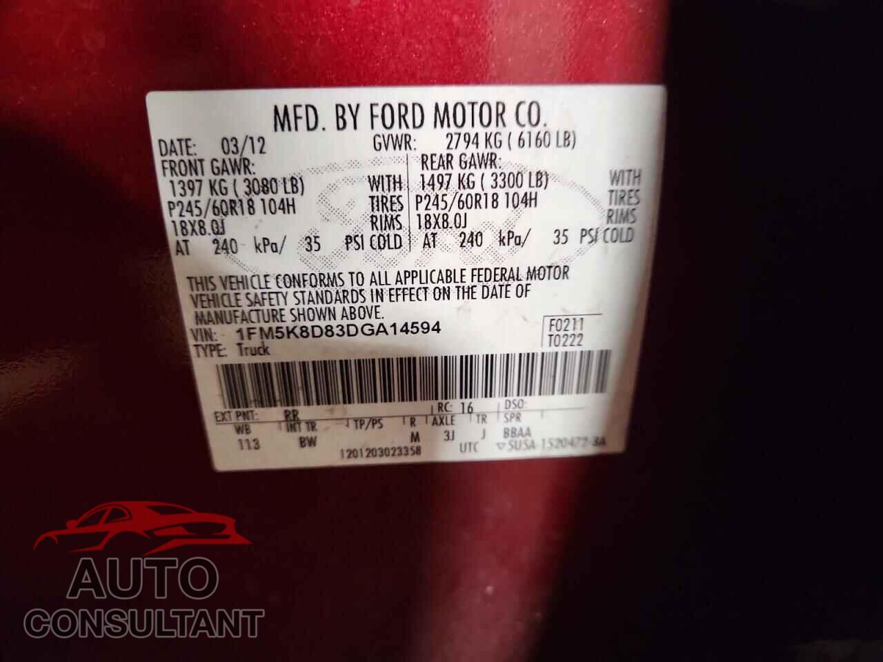 FORD EXPLORER 2013 - 1FM5K8D83DGA14594