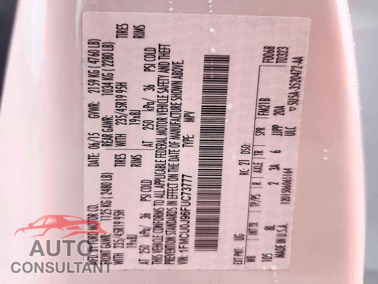 FORD ESCAPE 2015 - 1FMCU0J96FUC73777