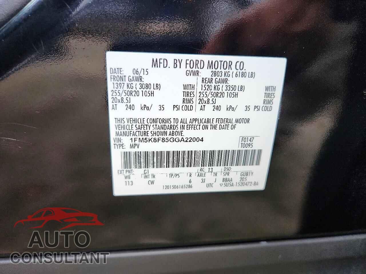FORD EXPLORER 2016 - 1FM5K8F85GGA22004