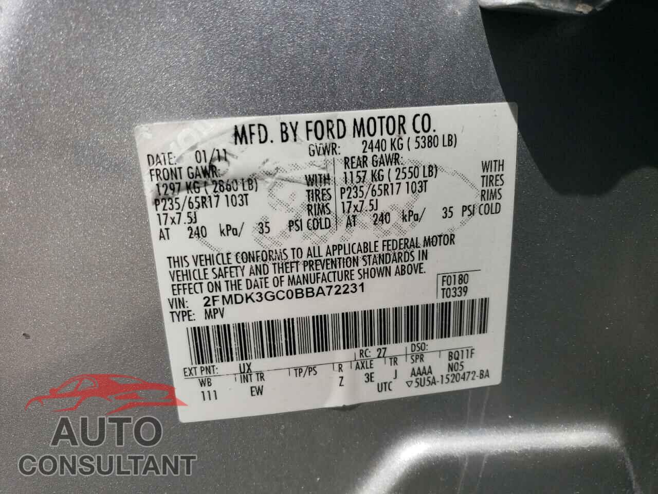 FORD EDGE 2011 - 2FMDK3GC0BBA72231