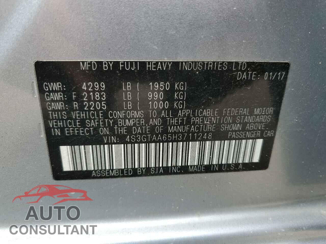 SUBARU IMPREZA 2017 - 4S3GTAA65H3711248
