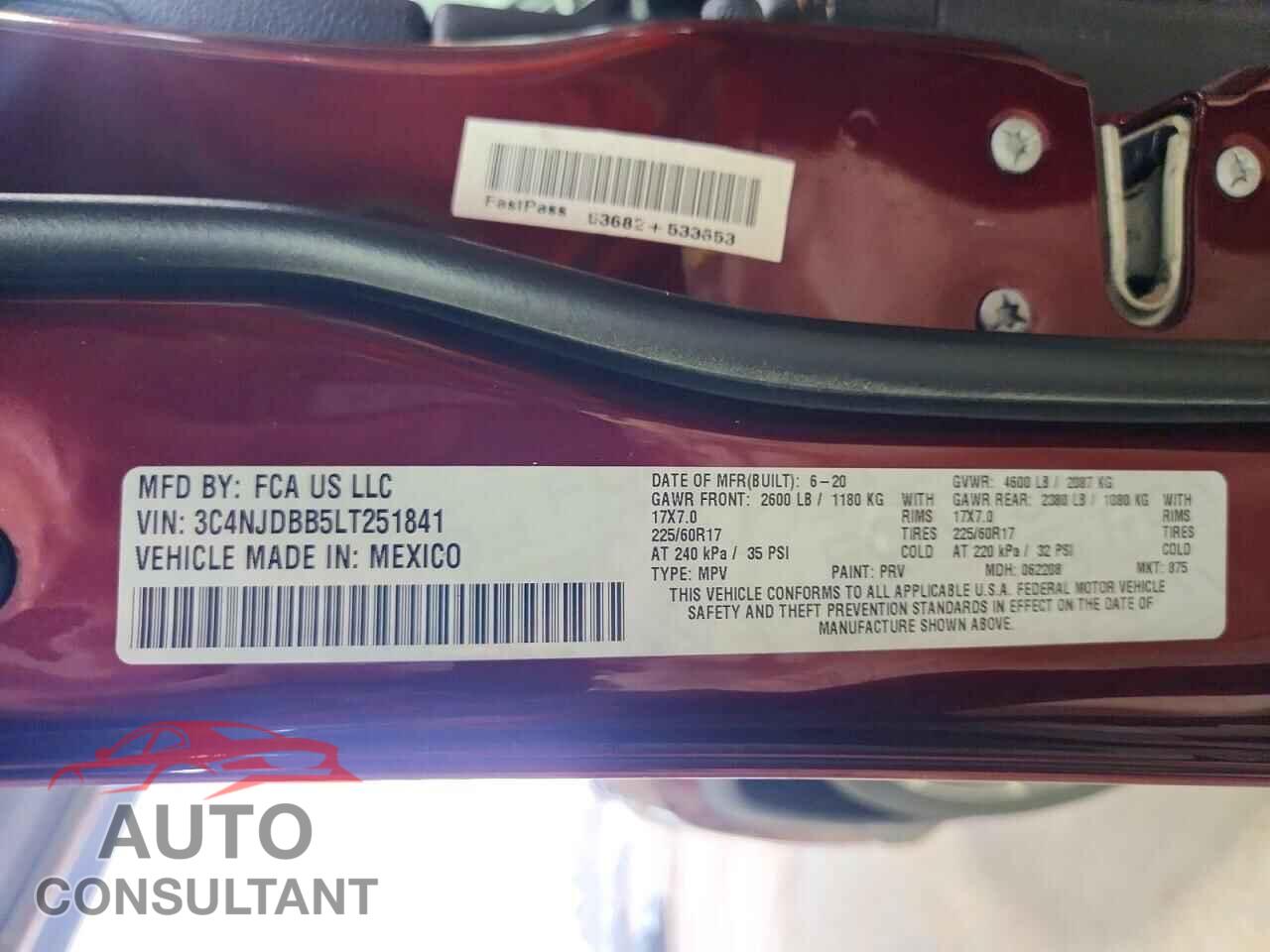 JEEP COMPASS 2020 - 3C4NJDBB5LT251841