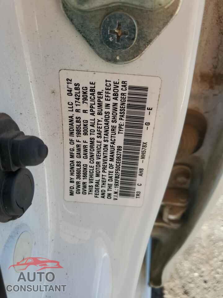HONDA CIVIC 2012 - 19XFB2F50CE063789