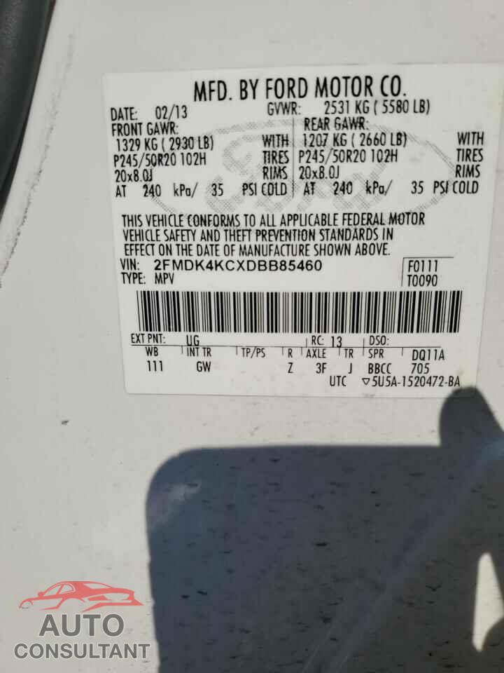 FORD EDGE 2013 - 2FMDK4KCXDBB85460