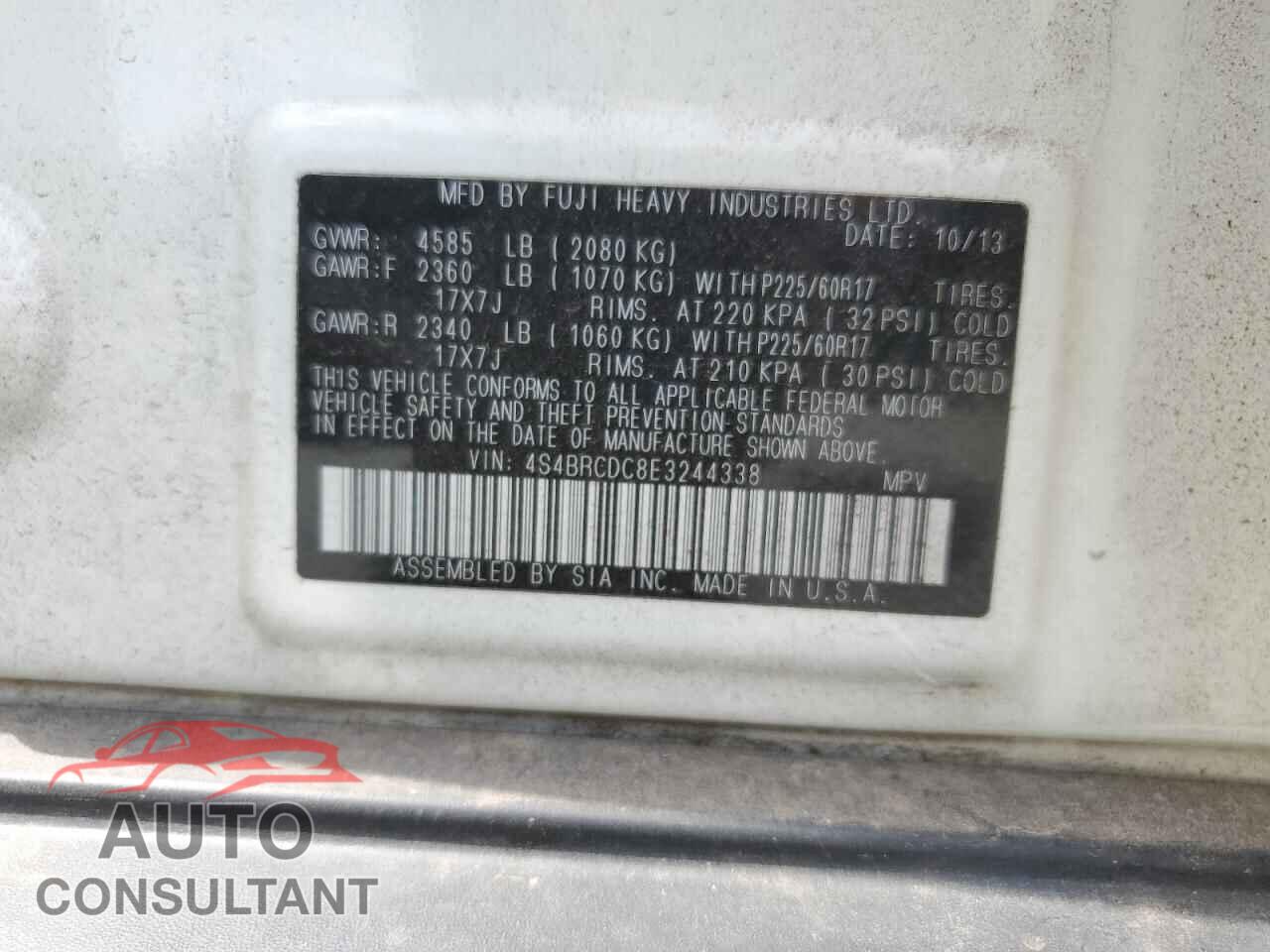 SUBARU OUTBACK 2014 - 4S4BRCDC8E3244338