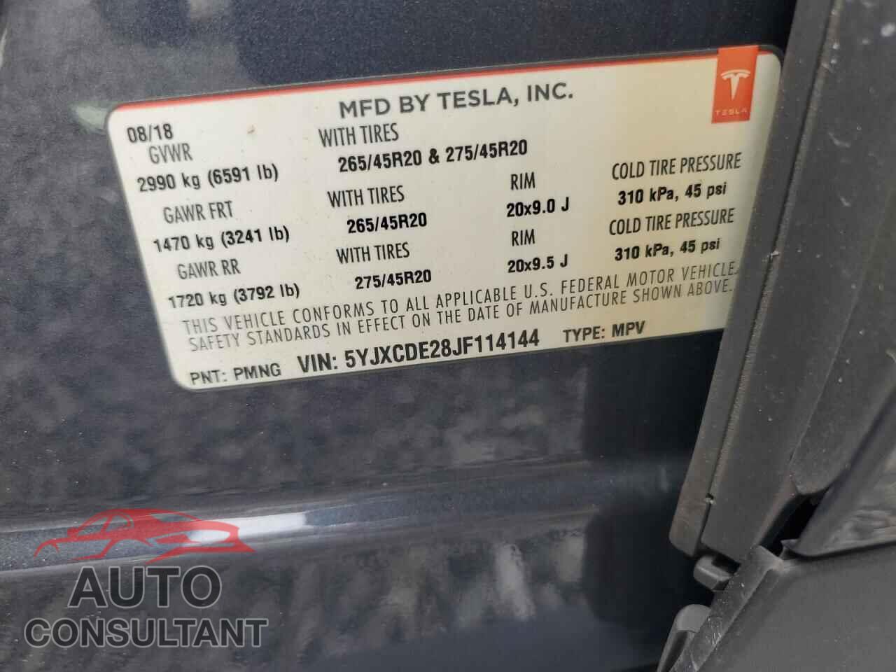 TESLA MODEL X 2018 - 5YJXCDE28JF114144