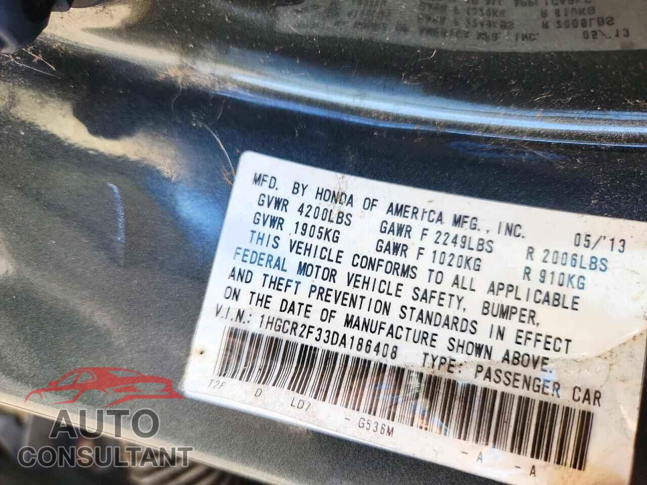 HONDA ACCORD 2013 - 1HGCR2F33DA186408