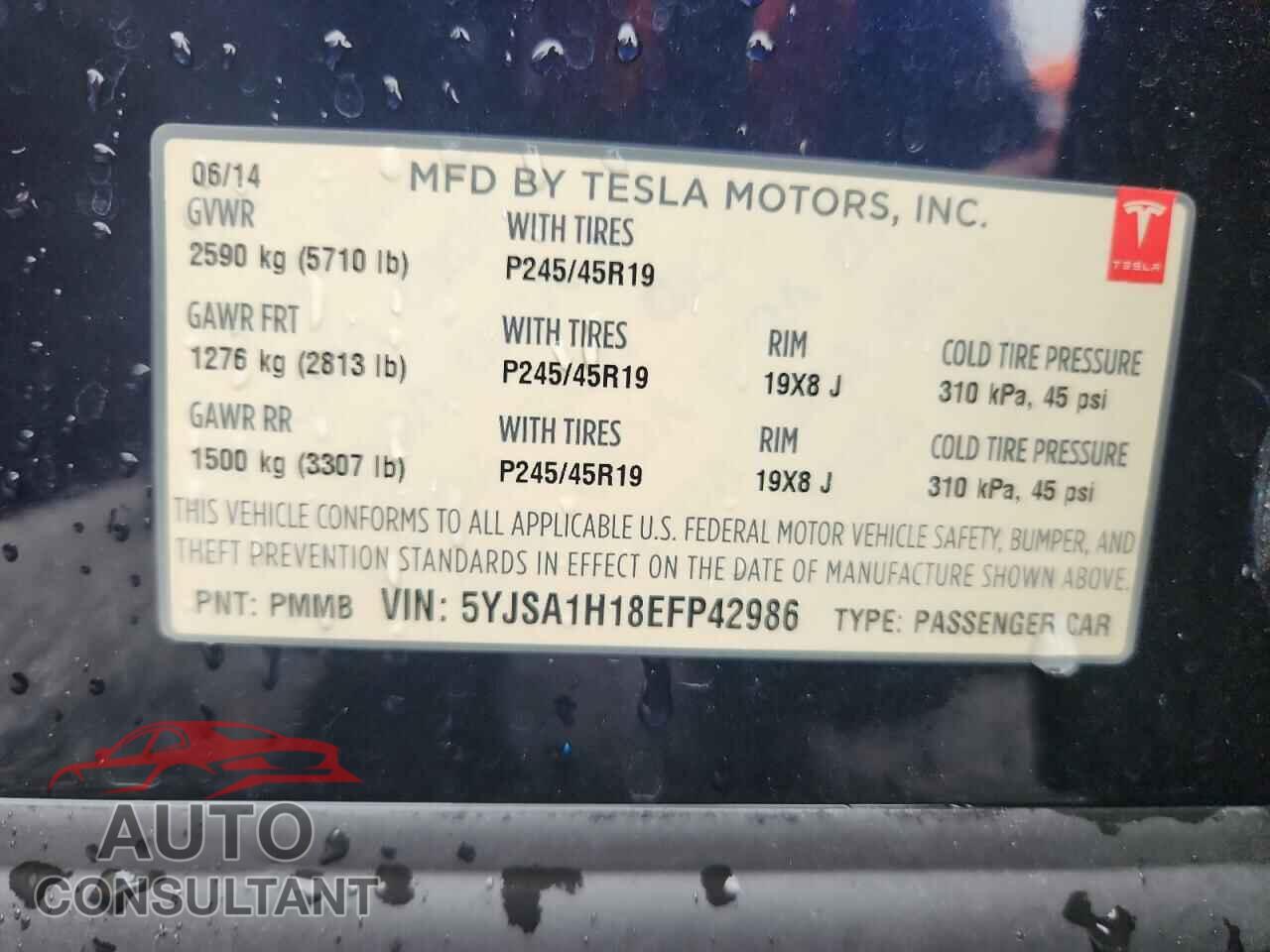 TESLA MODEL S 2014 - 5YJSA1H18EFP42986