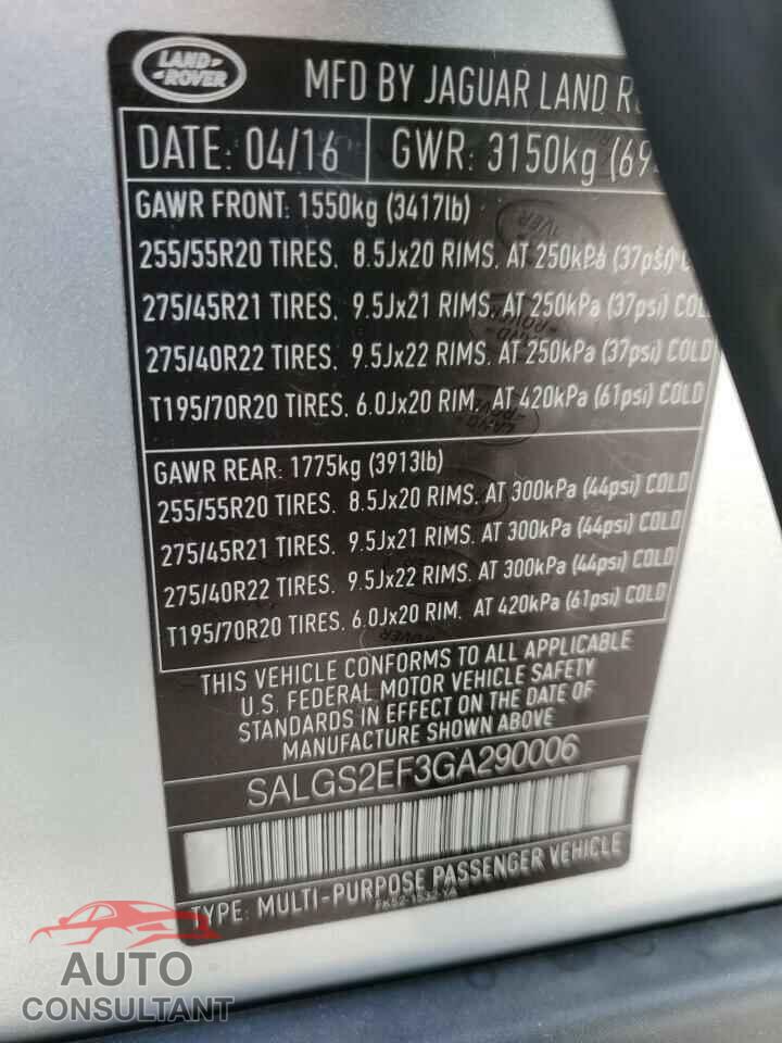 LAND ROVER RANGEROVER 2016 - SALGS2EF3GA290006