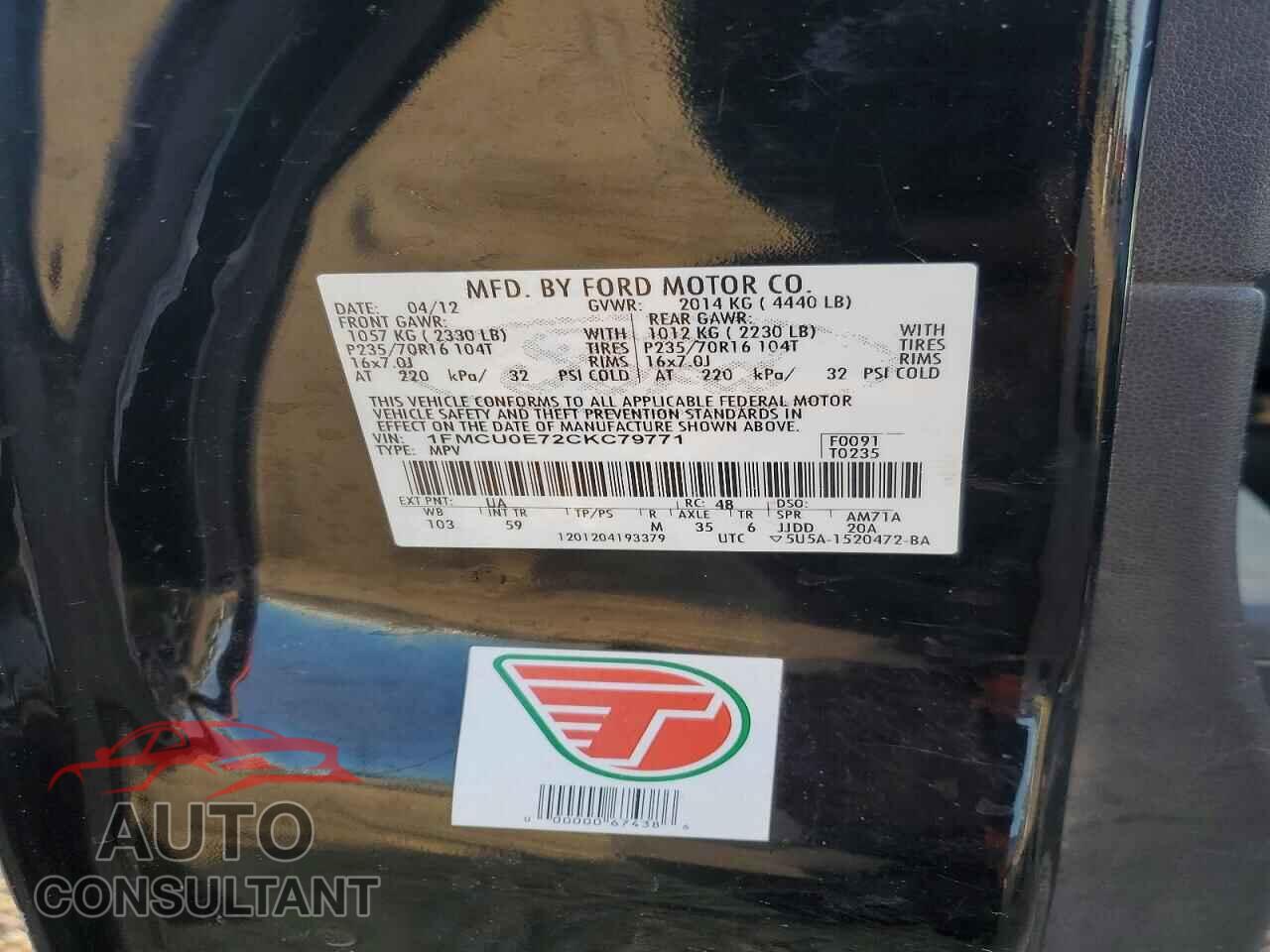 FORD ESCAPE 2012 - 1FMCU0E72CKC79771