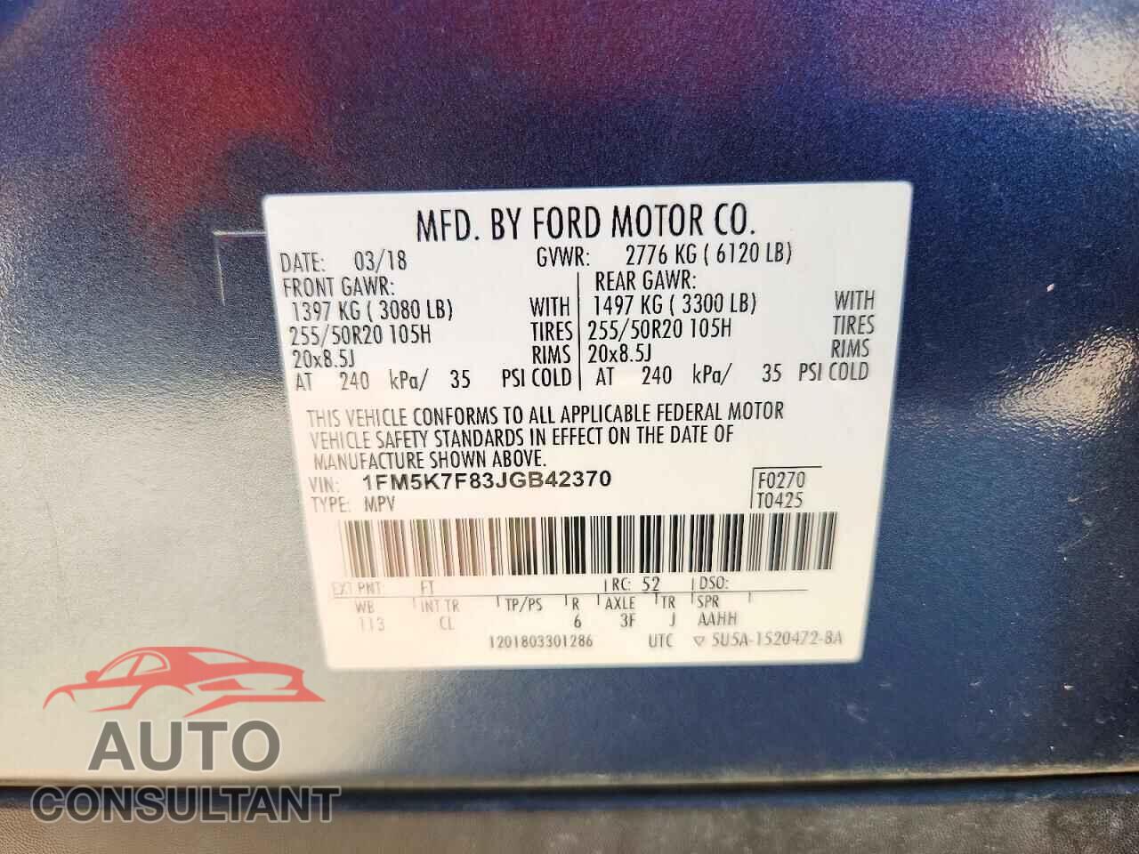 FORD EXPLORER 2018 - 1FM5K7F83JGB42370
