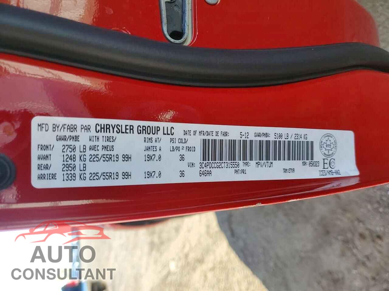 DODGE JOURNEY 2012 - 3C4PDCCG2CT315550