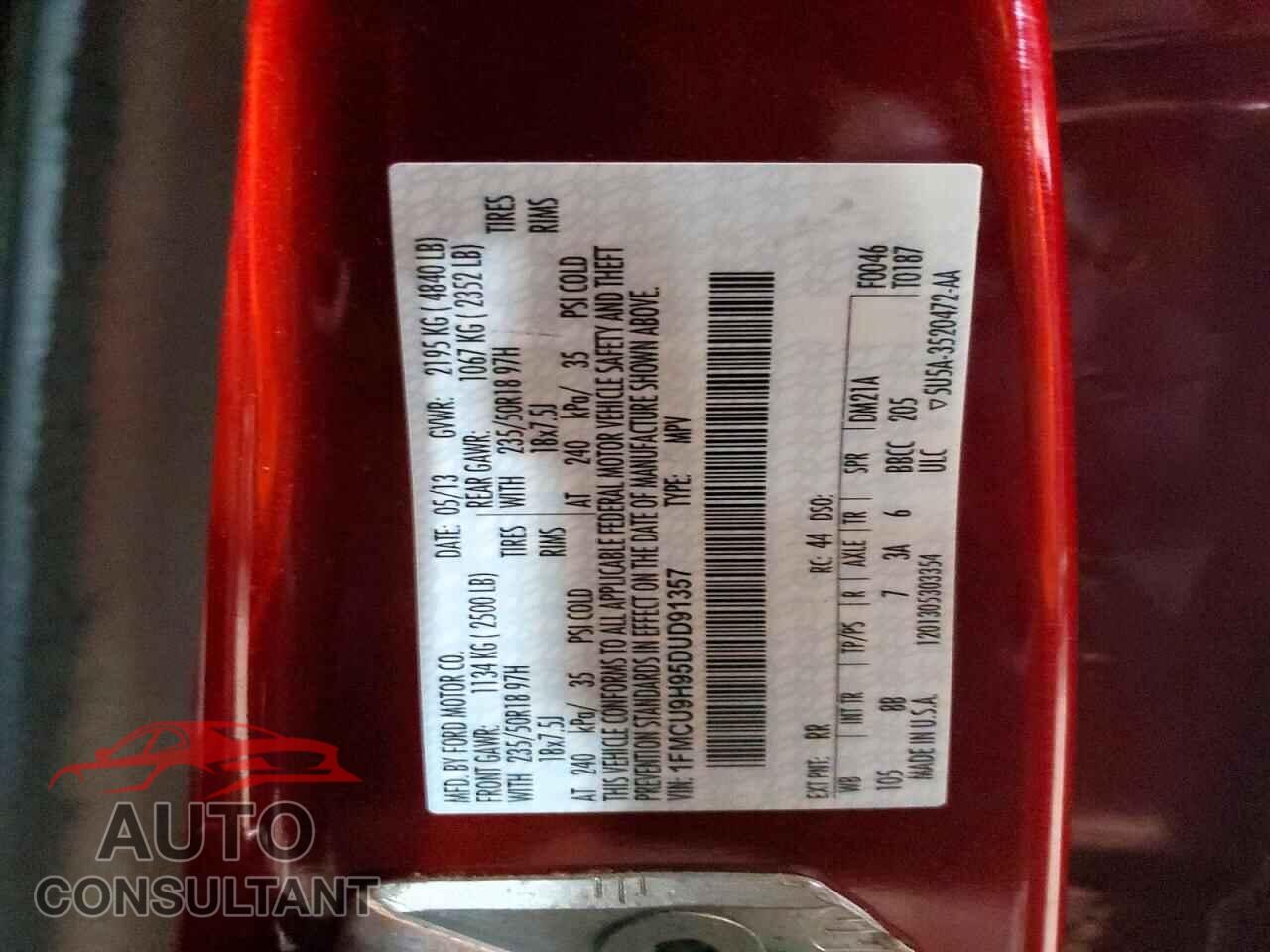 FORD ESCAPE 2013 - 1FMCU9H95DUD91357