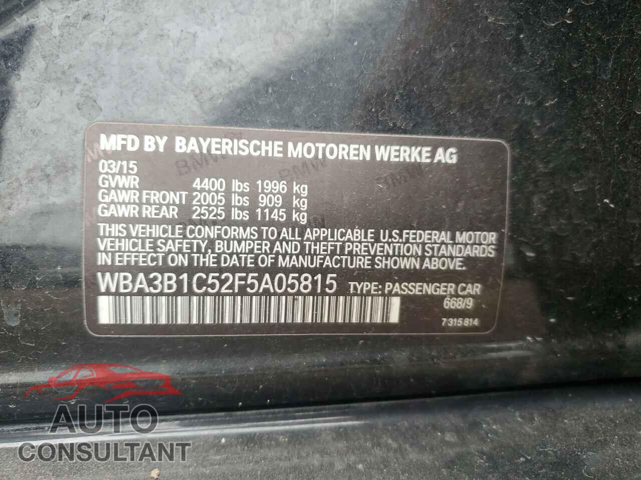 BMW 3 SERIES 2015 - WBA3B1C52F5A05815