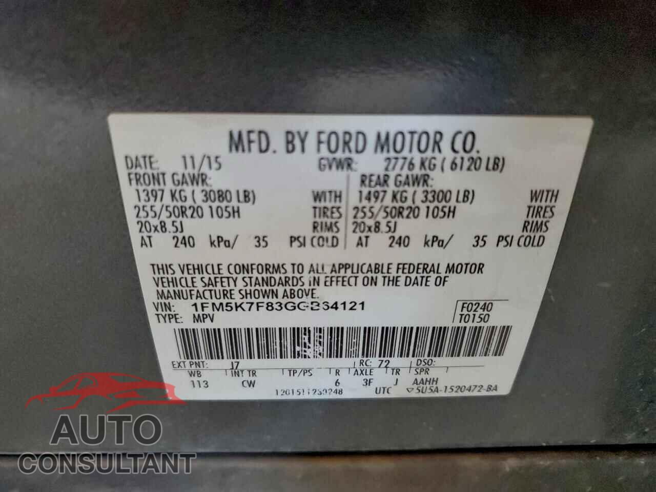 FORD EXPLORER 2016 - 1FM5K7F83GGB64121