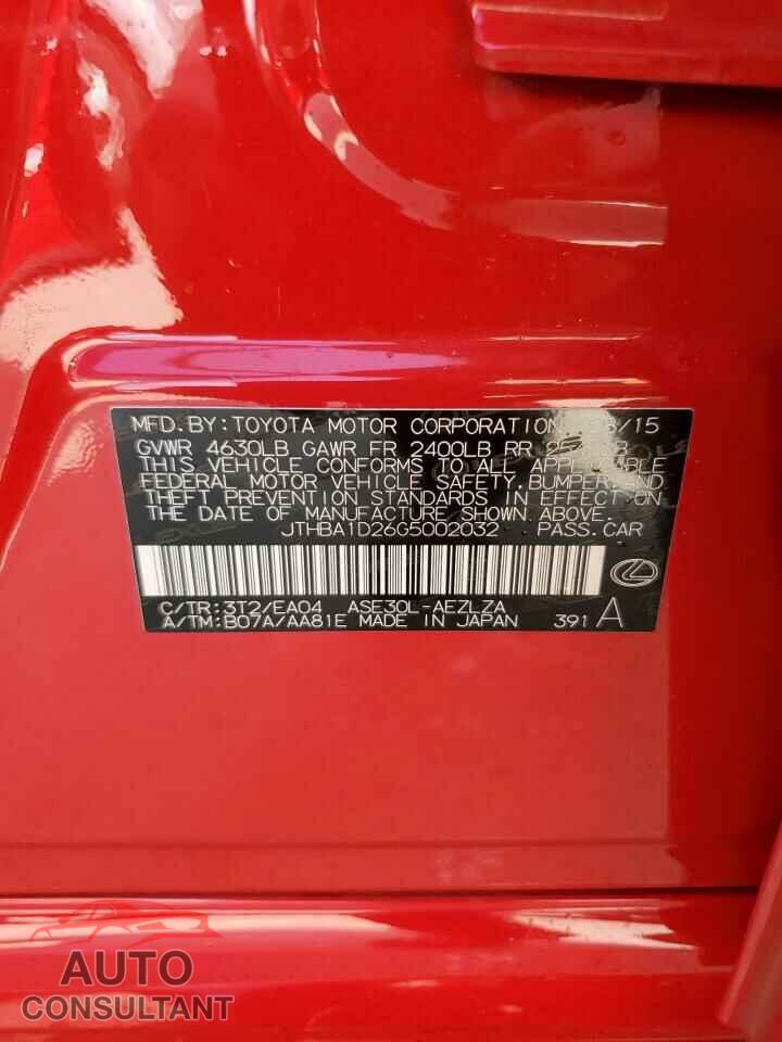 LEXUS IS 2016 - JTHBA1D26G5002032